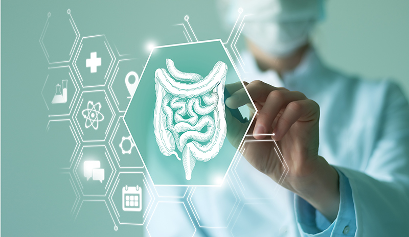 Artistic representation of colonoscopy findings being analysed